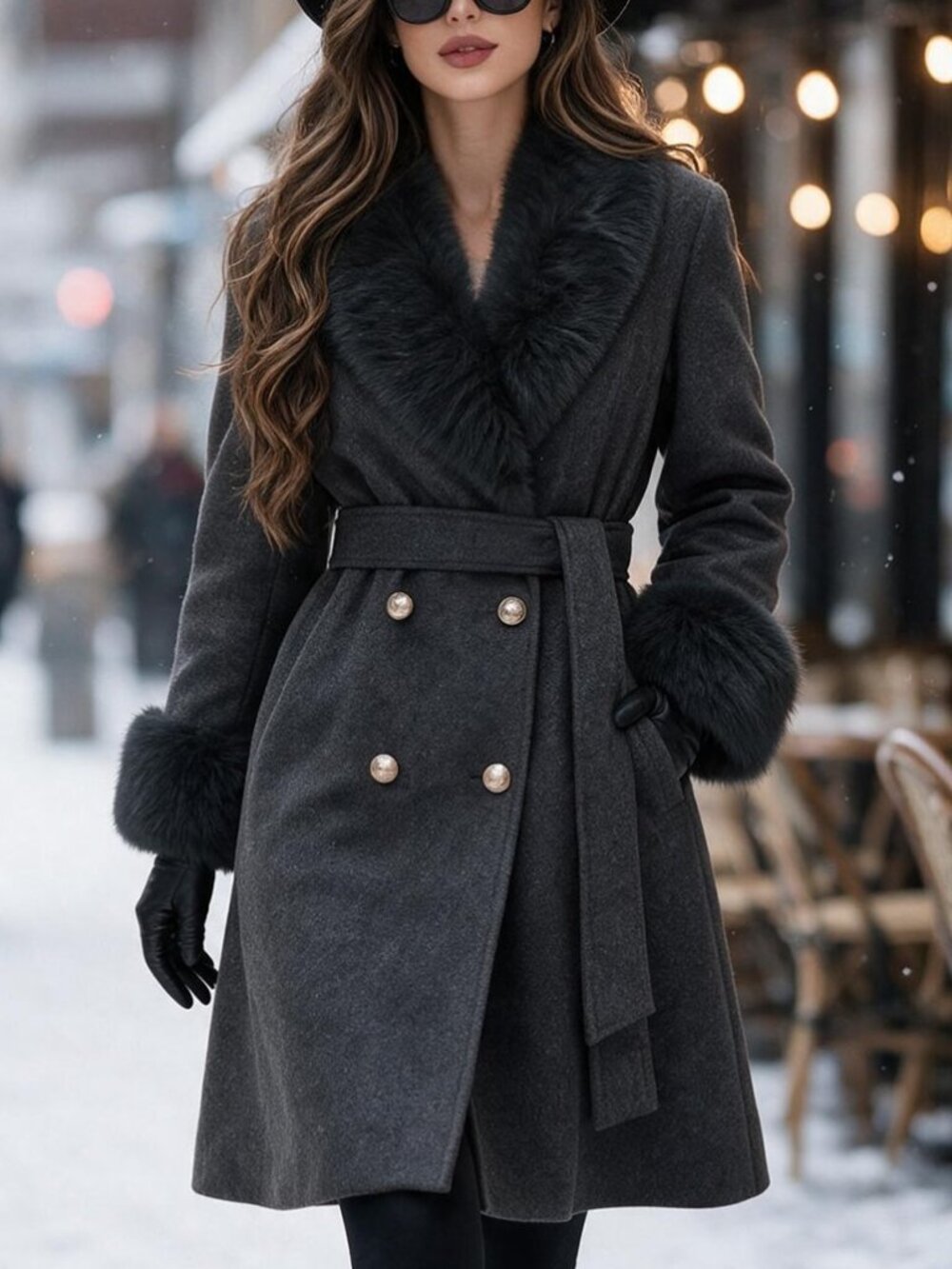 Grey Elegant Women's Double-Breasted Shawl Collar Lined Jacket - Picture 3 of 10